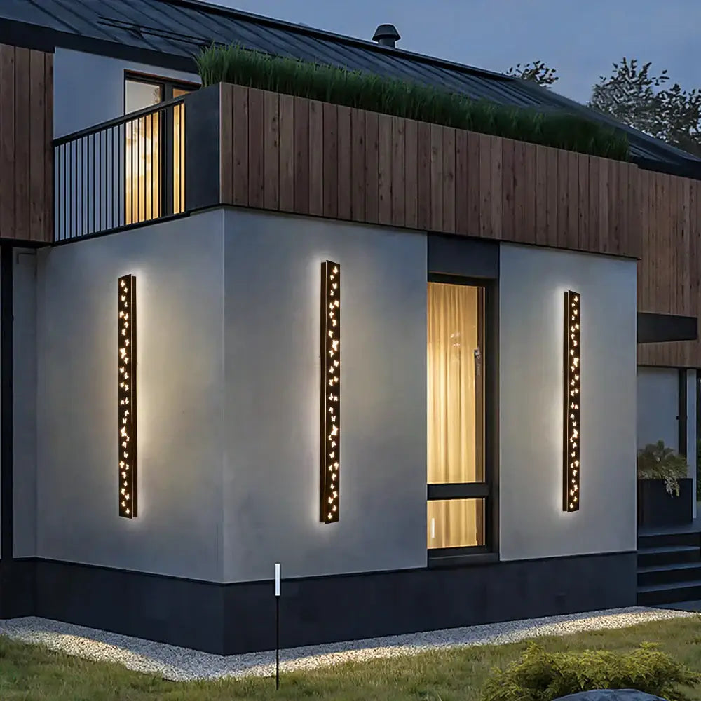 Modern butterfly pattern led outdoor wall sconce with warm glowing lights in sleek black frame for decorbites butterfly pattern