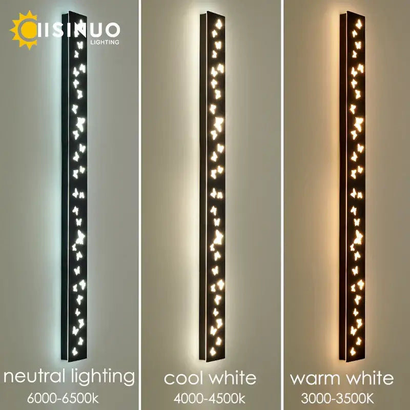Modern black rectangular outdoor wall sconce with decorbites butterfly pattern led lights for yard lighting