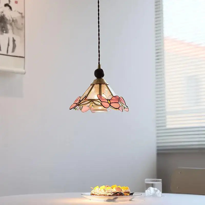 Modern butterfly pink led pendant lamp with delicate stained glass butterfly decorbites butterfly pink design