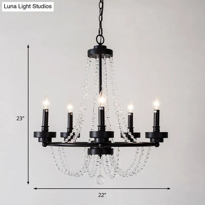 Lámpara de araña moderna con candelabros - Lámpara colgante de metal con guirnalda de cuentas de cristal (5/6 luces) en negro