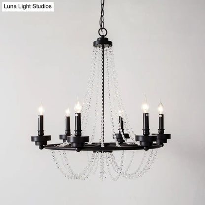 Lámpara de araña moderna con candelabros - Lámpara colgante de metal con guirnalda de cuentas de cristal (5/6 luces) en negro
