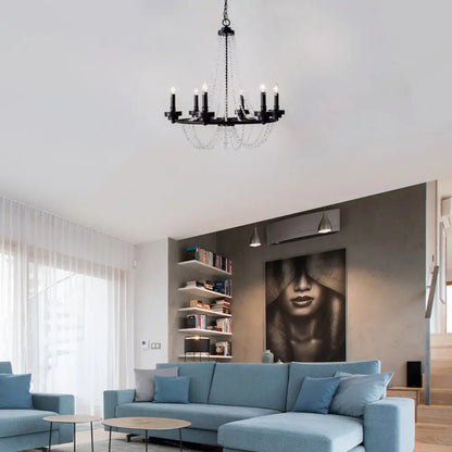 Lámpara de araña moderna con candelabros - Lámpara colgante de metal con guirnalda de cuentas de cristal (5/6 luces) en negro