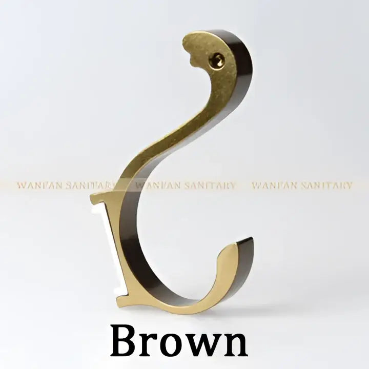 Brown brass-colored hook with curved ornate design in decorbites candy color aluminum finish for kitchen organizer