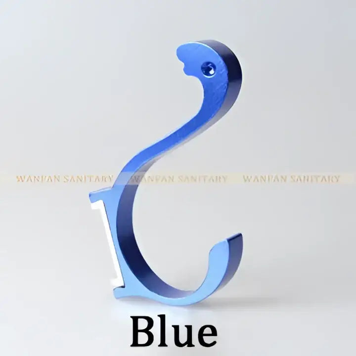 Modern candy color aluminum finish wall hook with blue metallic s-shaped design and screw detail decorbites candy color