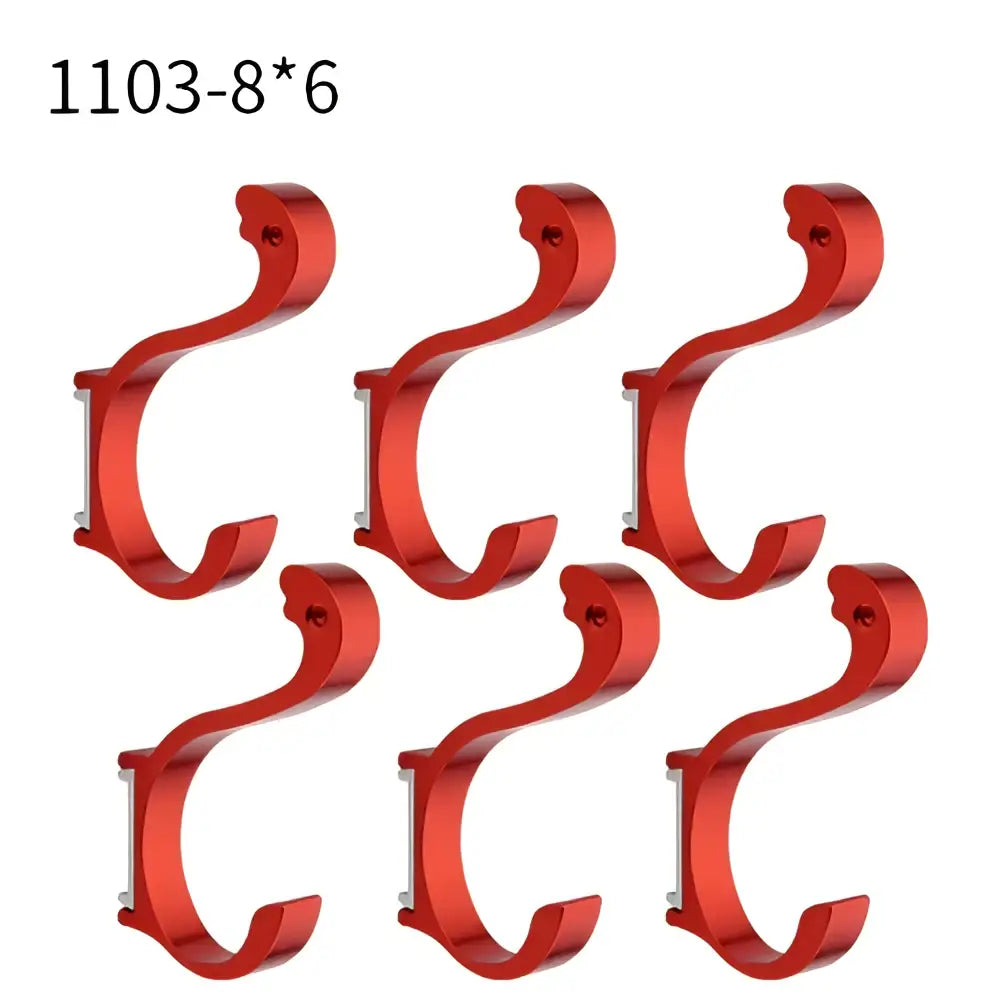 Set of six red metallic coat hooks with candy color aluminum finish for modern kitchen organizer decorbites candy color