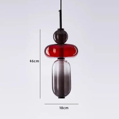 A modern candy glass ceiling hanging pendant light with stacked red and gradient dark gray glass orbs for loft decorbites decor