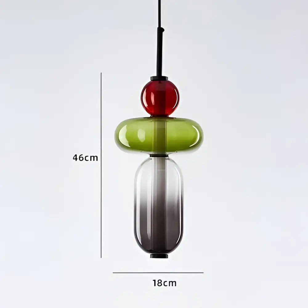 Modern candy glass ceiling hanging pendant light with stacked translucent red lime green and gradient gray segments