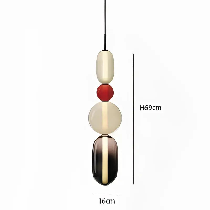 Modern candy glass ceiling hanging pendant light with four oval glass beads in cream red and gold decorbites candy glass