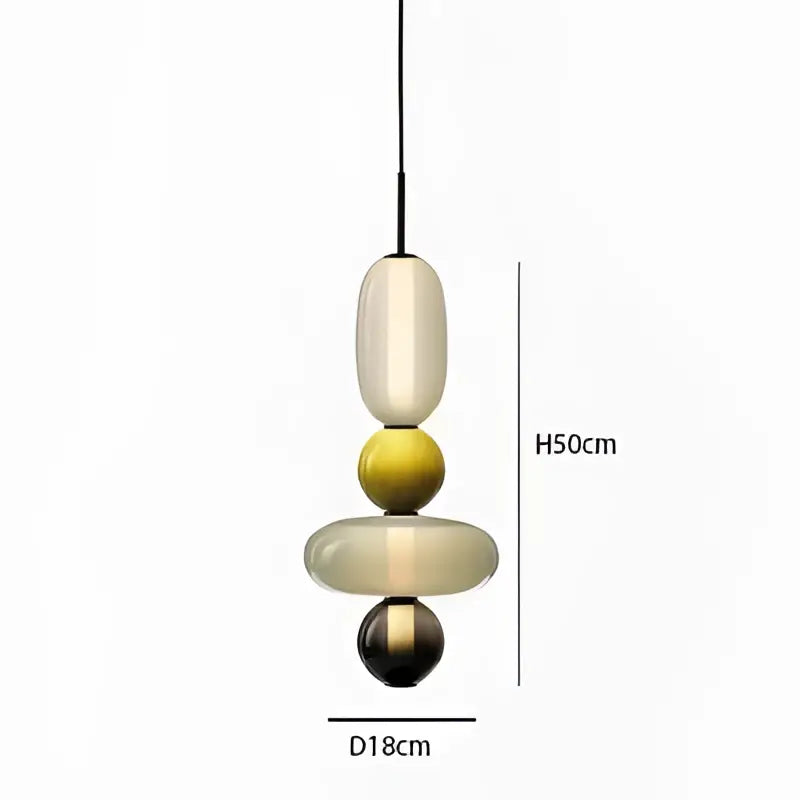 Modern candy glass ceiling hanging chandelier with stacked cream yellow and black glass orbs for loft living room decorbites candy glass