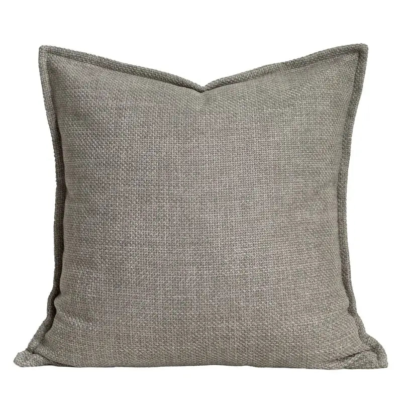 Modern cappuccino tone geometry embroidery pillow with gray textured woven fabric and neatly stitched edges for living room decorbites decor