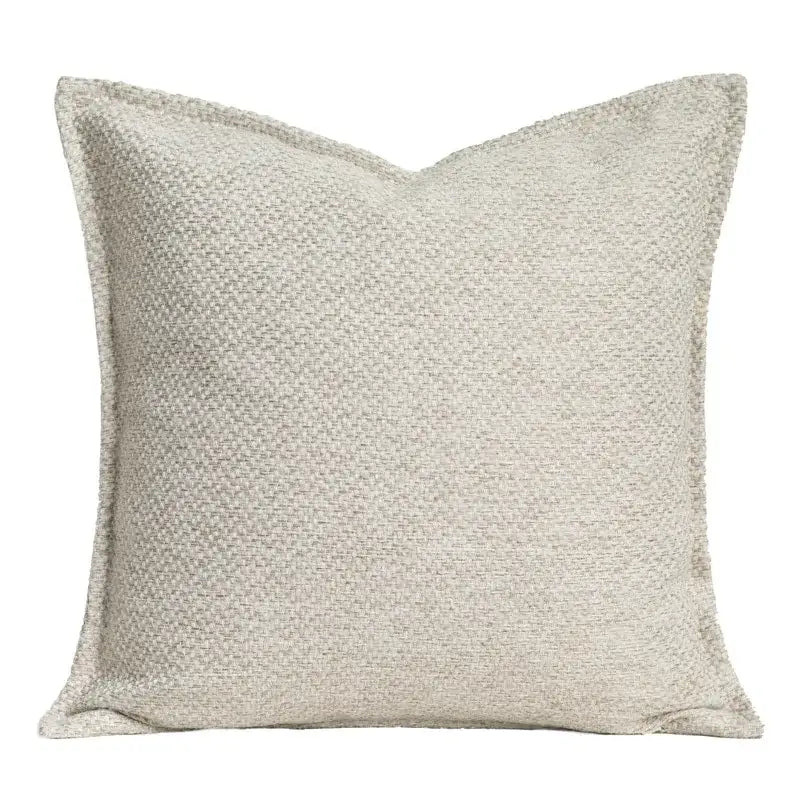 Beige textured throw pillow with woven fabric finish featuring decorbites cappuccino tone geometry embroidery for living room decor