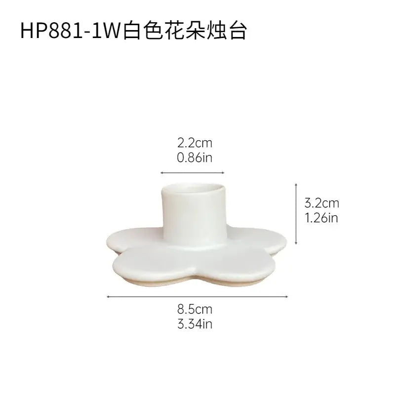 Modern cartoon flower matte white ceramic candle holder with central stem for bedroom decorbites cartoon flower use