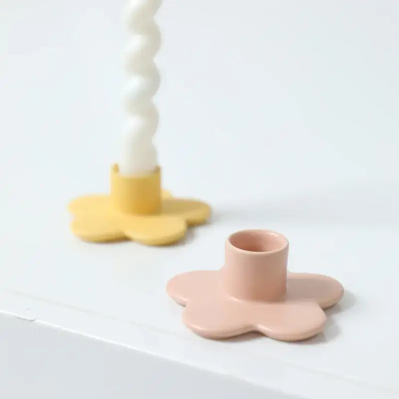 Pastel pink cartoon flower ceramic candle holder with matte finish for bedroom desktop decorbites cartoon flower decor