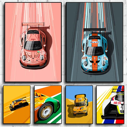 Modern Cartoon Racing Car Canvas Wall Art