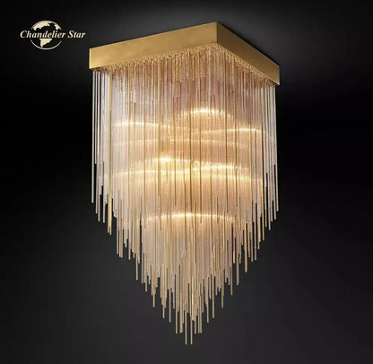 Modern cascada led glass chandelier gold square with cascading glass rods for elegant dining room decorbites cascada led