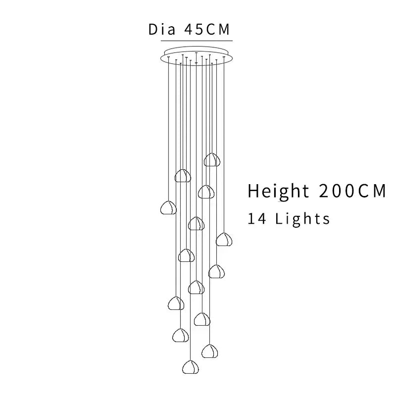 Modern cascading decorbites crystal ball chandelier with 14 hanging lights and a 45cm circular ceiling mount for living room use
