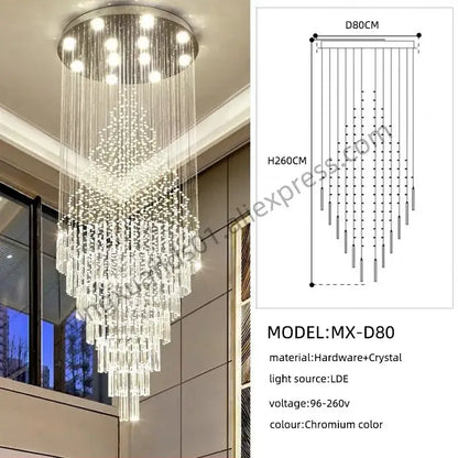 Modern cascading decorbites crystal chandelier mx-d80 with chrome finish and multi-tiered cascading crystal strands for living room