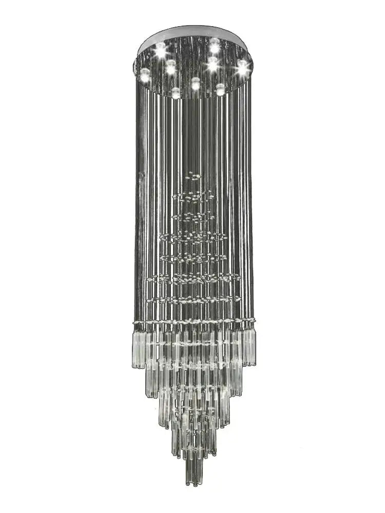 Modern cascading decorbites crystal chandelier with chrome finish and tiered glass rods for living room lighting