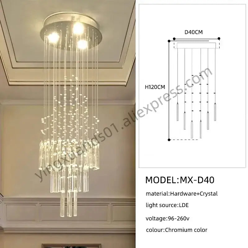 A modern decorbites crystal chandelier with chrome mount and cascading clear glass rods for living room model mx-d40