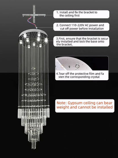Modern cascading decorbites crystal chandelier with tiered glass rods and embedded led lights for living room decor
