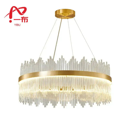 Modern cascading gold crystal pendant chandelier featuring clear glass rods for elegant dining room decorbites crystal pendant