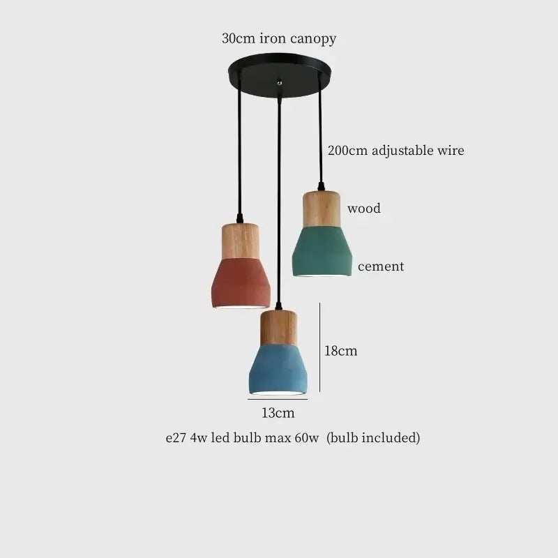 Modern ceramic and wood pendant lamp with three-tiered terracotta teal and blue cement led pendant shades for living room decorbites cement led