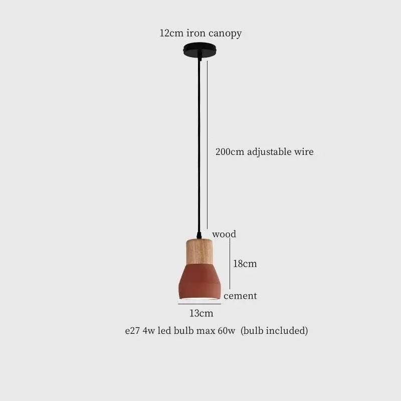 Modern ceramic and wood pendant lamp with black iron canopy and terracotta cement shade for living room decorbites cement led