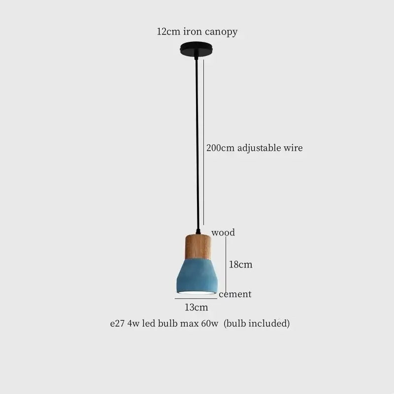 Modern ceramic and wood pendant lamp with blue cement led shade and black iron canopy for living room decorbites pendant lamp