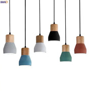 Set of modern ceramic and wood pendant lamps with assorted matte ceramic shades for living room decorbites cement led style