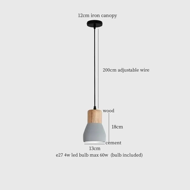 Modern gray cement led pendant lamp with natural wood collar and black iron canopy for living room decorbites decorbites cement led