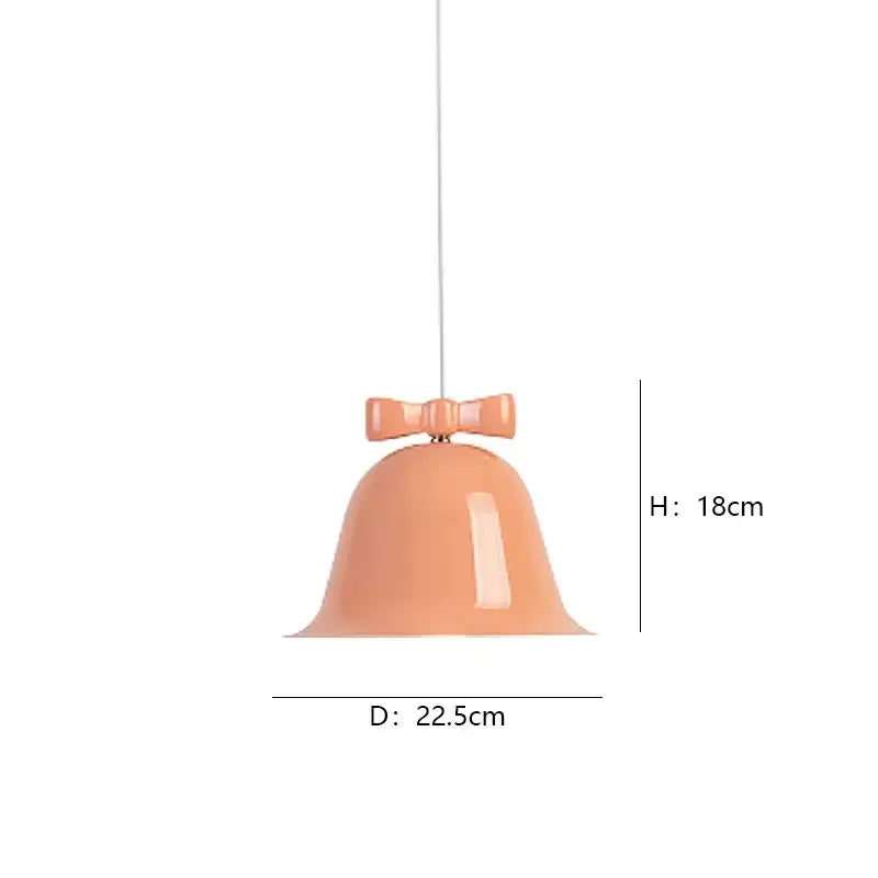 A peach-colored modern ceramic bowknot bell led lighting fixture with a glossy finish for dining room decorbites bowknot bell