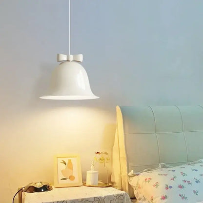 Modern white ceramic bowknot bell led lighting fixture with delicate bow detail for dining room decorbites bowknot bell