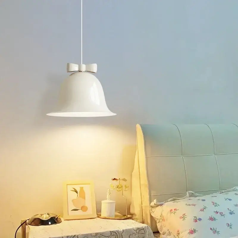 Modern white ceramic bowknot bell led lighting fixture with delicate bow detail for dining room decorbites bowknot bell