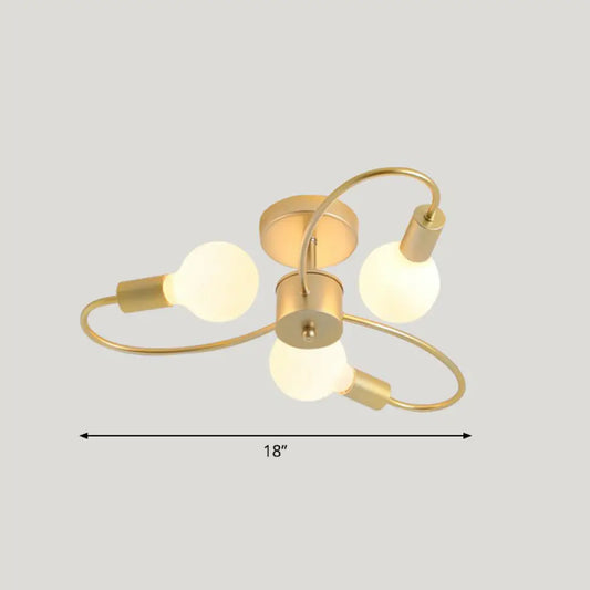 DecorBites™ DecorBites™ Modern Champagne Whirled Semi Flush Light for Bedroom - Stylish Metal Ceiling Fixture