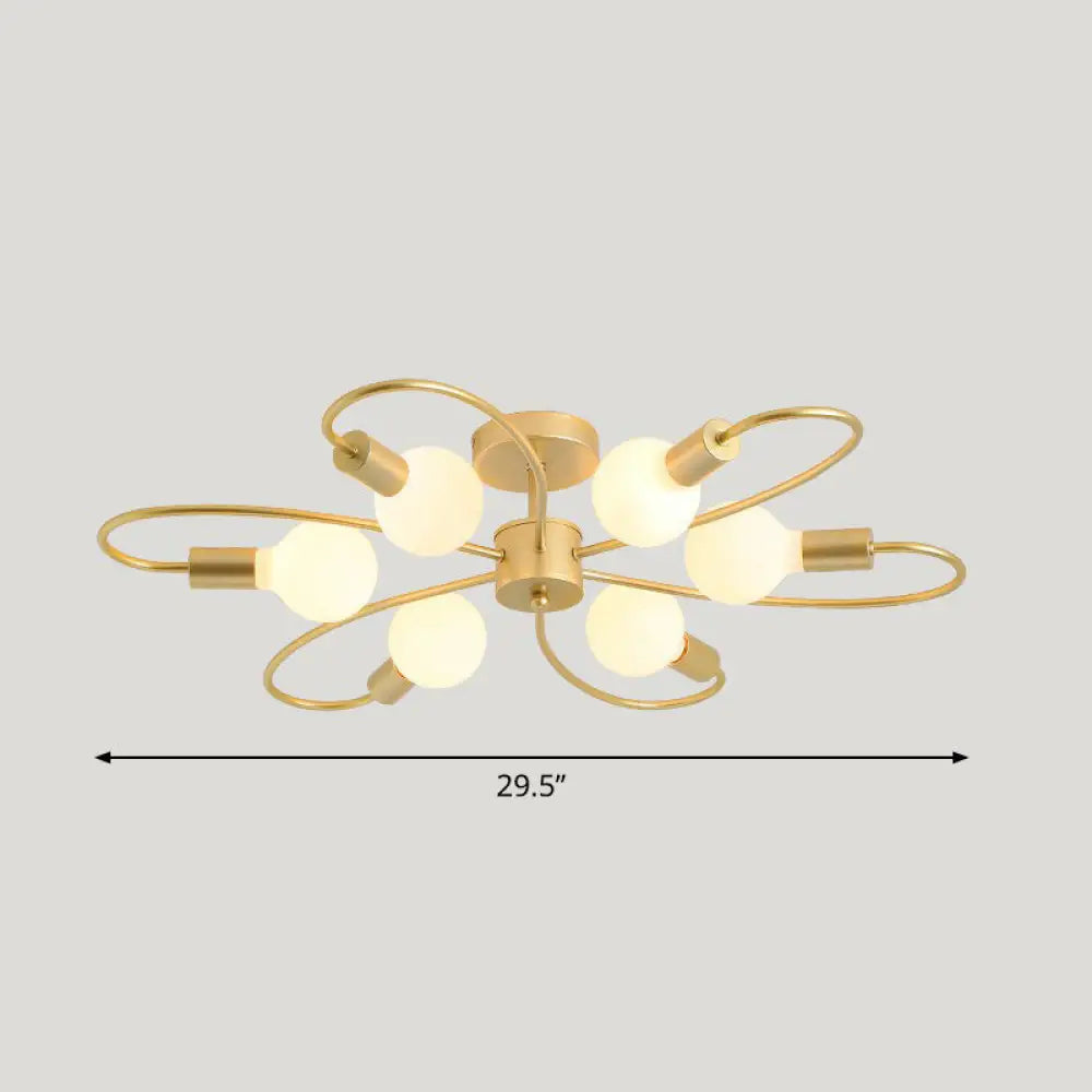 Lámpara de techo semiempotrada DecorBites™ Modern Champagne Whirled para dormitorio - Elegante lámpara de techo metálica