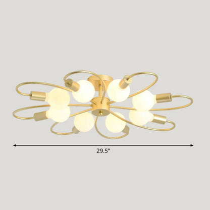 Lámpara de techo semiempotrada DecorBites™ Modern Champagne Whirled para dormitorio - Elegante lámpara de techo metálica