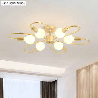 Lámpara de techo semiempotrada DecorBites™ Modern Champagne Whirled para dormitorio - Elegante lámpara de techo metálica
