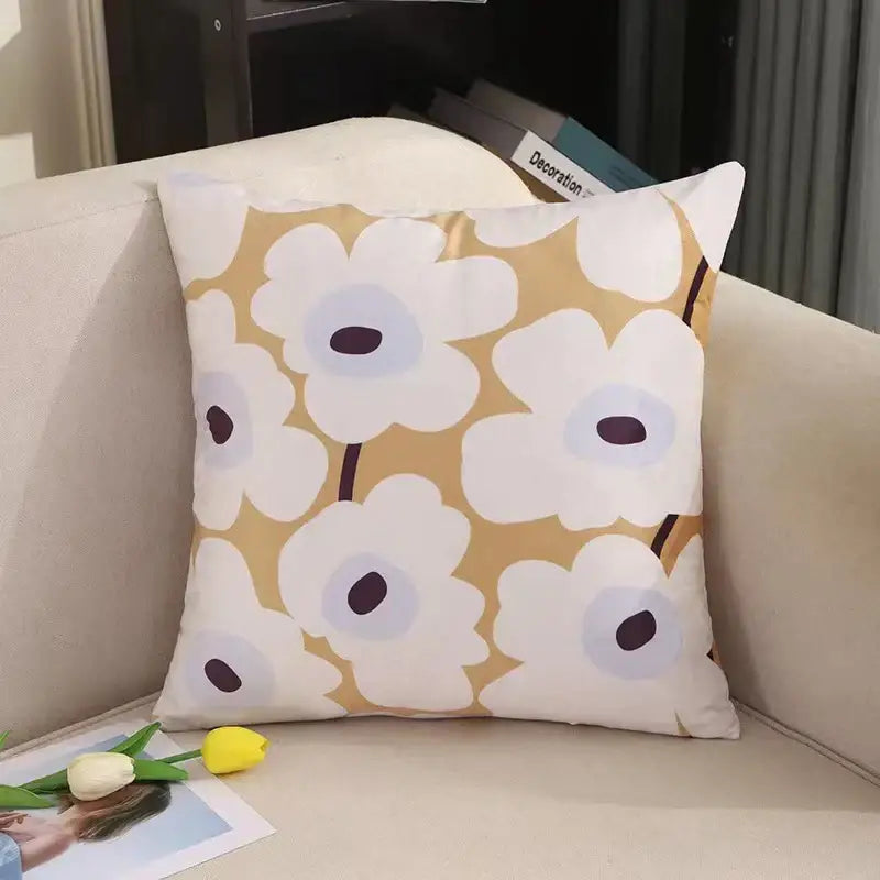 Modern checkered fluffy velvet cushion cover with marimekko white and purple floral pattern on beige for bedroom decorbites fluffy velvet pillow