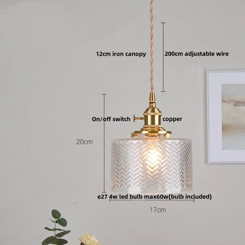 Modern chevron clear glass led pendant light with brass hardware and adjustable copper wire for kitchen decorbites decor