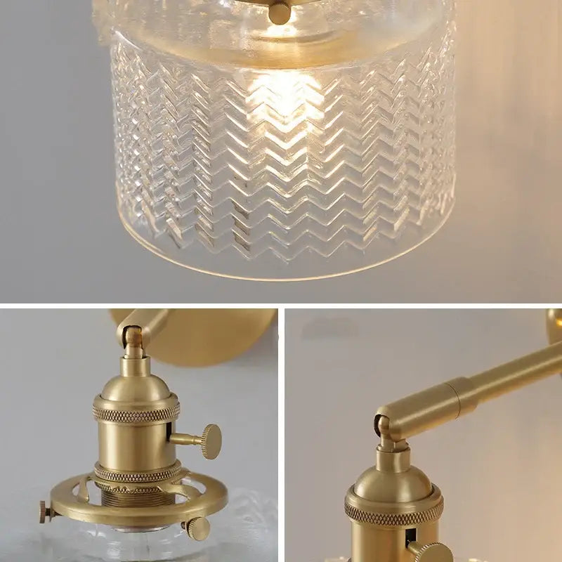 Modern chevron green glass led wall light with clear zigzag pendant and brass-finished hardware for bedroom use