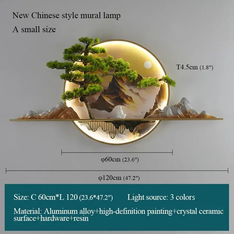Modern chinese landscape led picture lamp with painted mountain scene on crystal ceramic and aluminum alloy decorbites 3d landscape