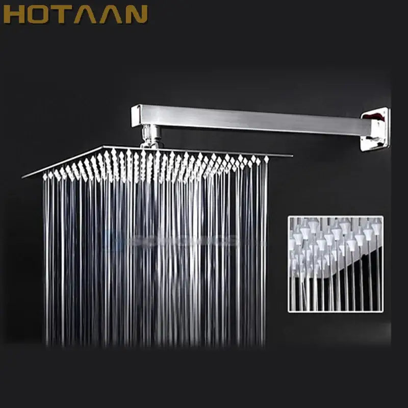 Modern chrome 12 inch stainless steel rain shower head with square design and multiple water jets for bathroom use