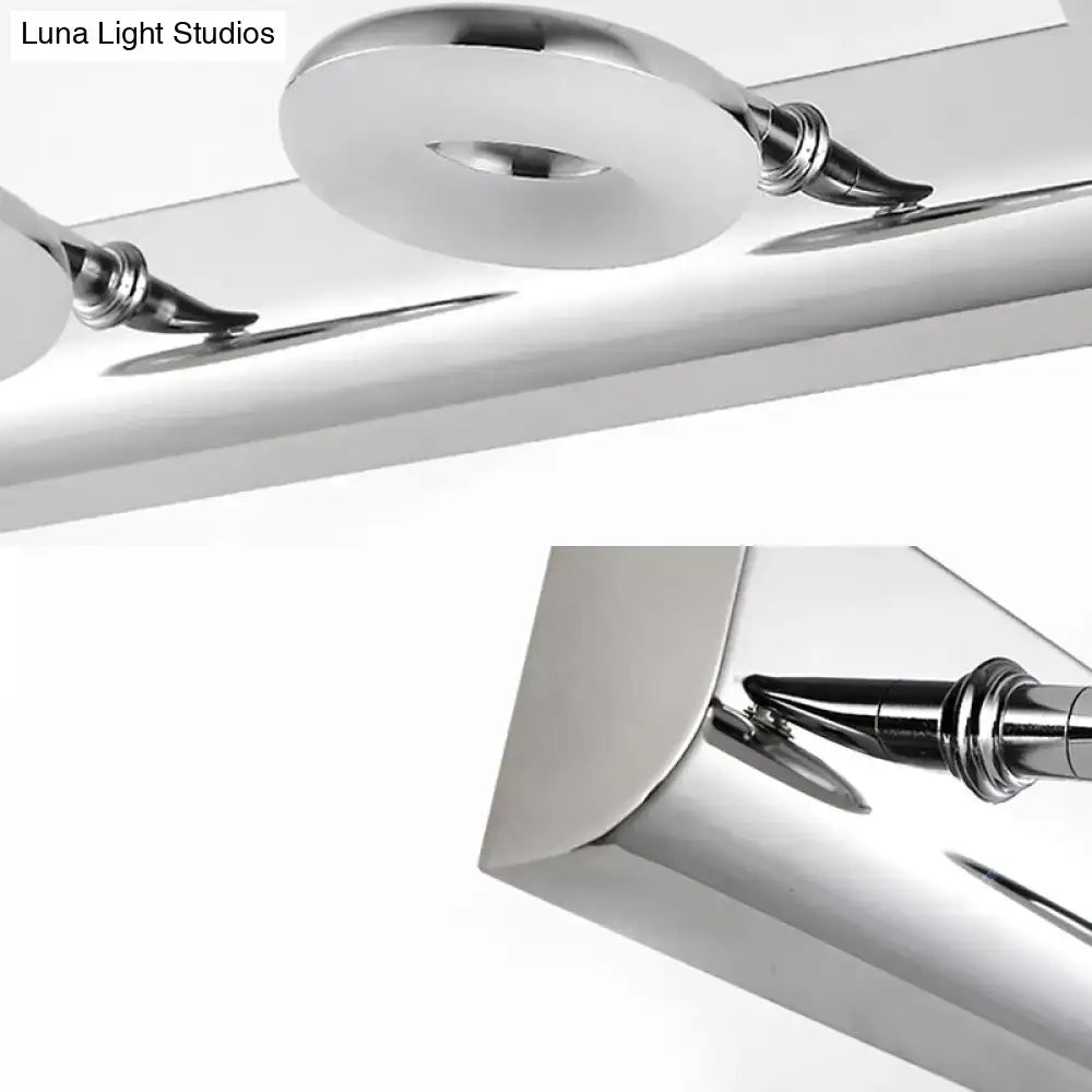 Modern chrome 2/3 head bathroom wall lighting fixture with sleek cylindrical design and circular frosted glass diffusers