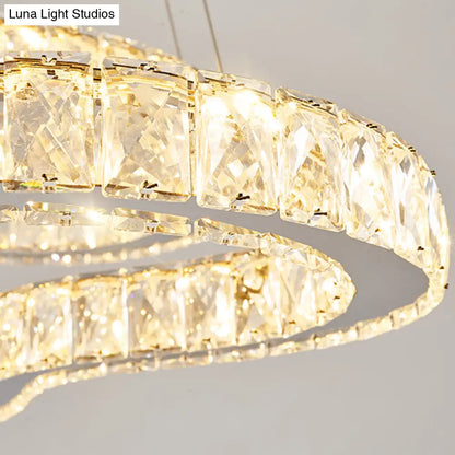 Lámpara de araña moderna de dos niveles en cromo con cristales biselados LED - Ideal para dormitorios