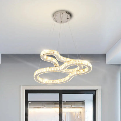 Lámpara de araña moderna de dos niveles en cromo con cristales biselados LED - Ideal para dormitorios