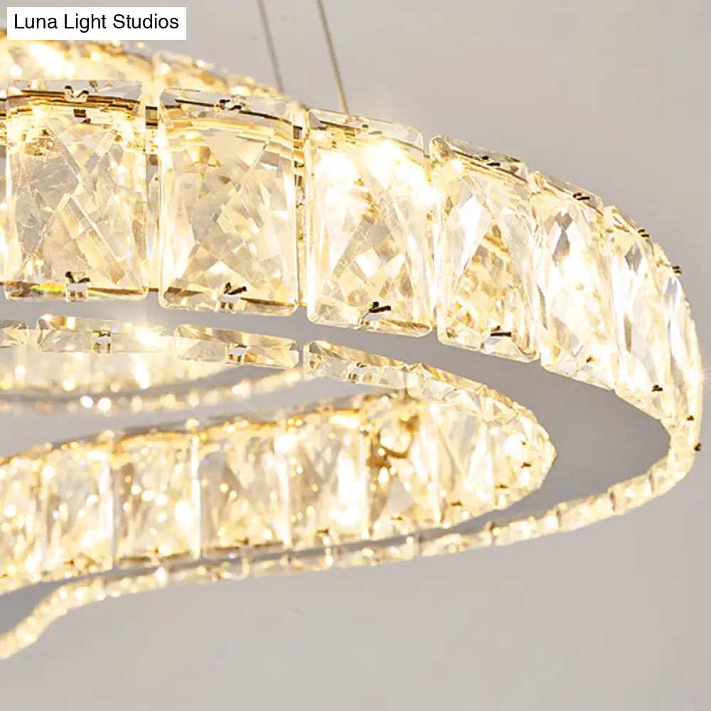 Lámpara de araña moderna de dos niveles en cromo con cristales biselados LED - Ideal para dormitorios