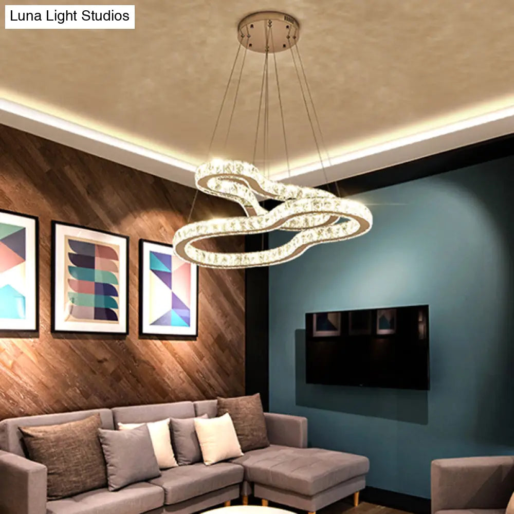 Lámpara de araña moderna de dos niveles en cromo con cristales biselados LED - Ideal para dormitorios