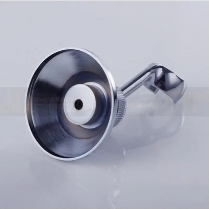 Modern chrome handheld shower holder mount with threaded stem and white plastic insert for bathroom accessory