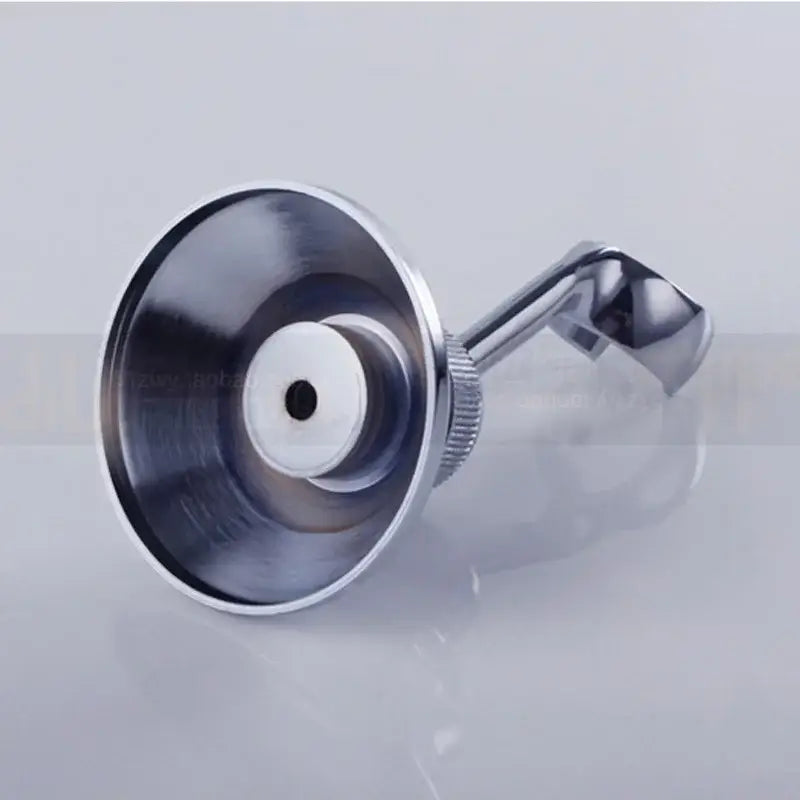 Modern chrome handheld shower holder mount with threaded stem and white plastic insert for bathroom accessory