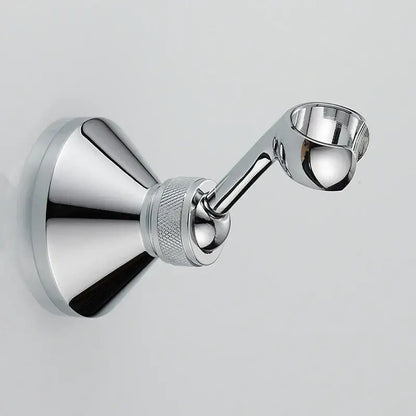 Modern chrome adjustable handheld shower holder mount with textured knurled grip and sleek reflective wall-mounted design